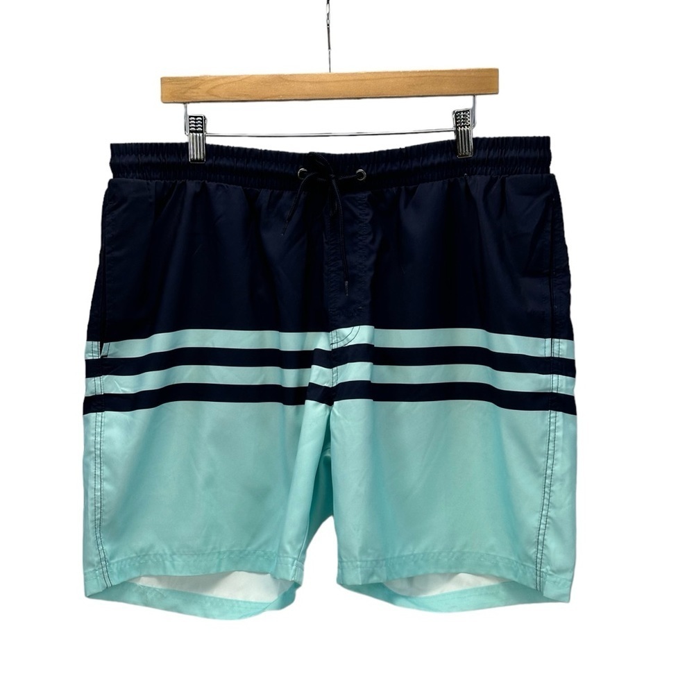 Club Room Quick-Dry Performance Color block Stripe 7" Swim Trunks - Blue - XL